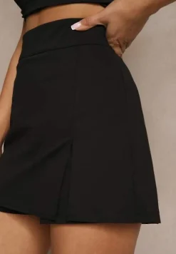 Czarne Spódnico-Szorty z Bawełną i Wycięciem Savrisa