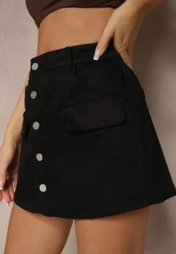 Czarne Spódnico-Szorty z Bawełną i Ozdobnymi Guzikami Sorisia