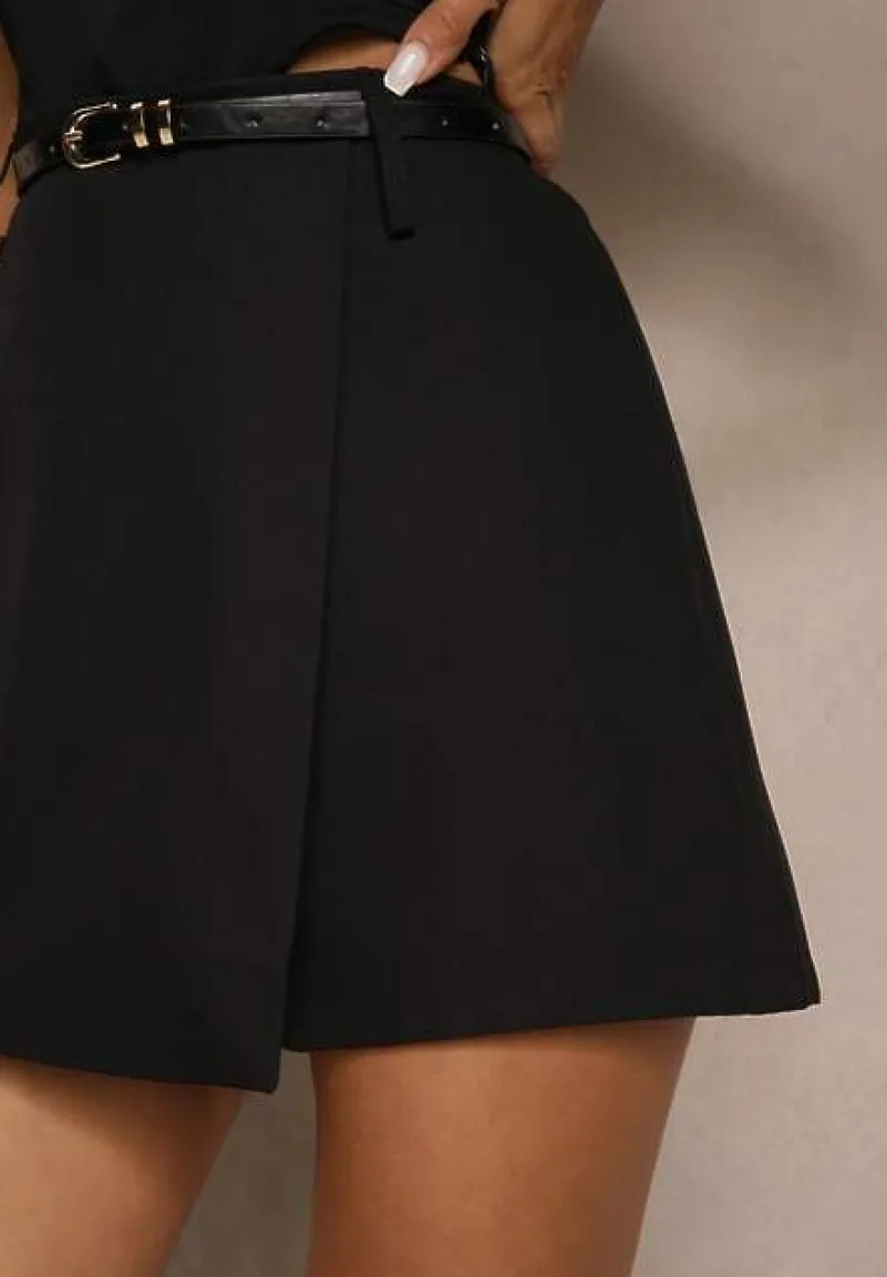 Czarne Spódnico-Szorty z Dodatkowym Paskiem i Gumką w Talii Folamira