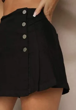 Czarne Spódnico-Szorty z Jeansu z Ozdobnymi Guzikami Viviellae