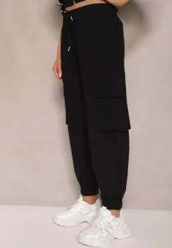 Czarne Spodnie Cargo z Bawełną High Waist Kolanielis