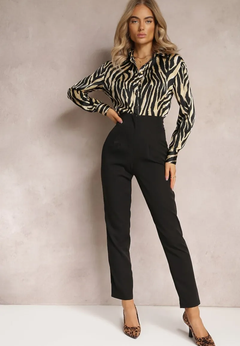 Czarne Spodnie Cygaretki High Waist Molfi