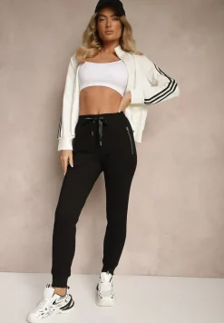 Czarne Spodnie Dresowe z Bawełny o Kroju Jogger High Waist Cherisa