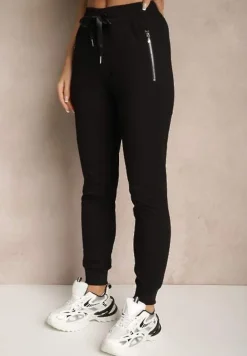 Czarne Spodnie Dresowe z Bawełny o Kroju Jogger High Waist Cherisa