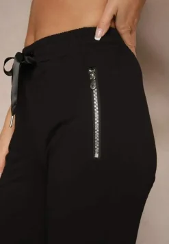 Czarne Spodnie Dresowe z Bawełny o Kroju Jogger High Waist Cherisa