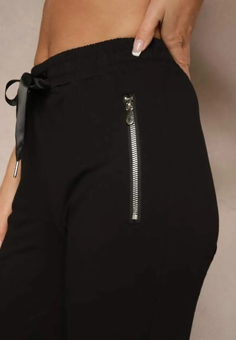 Czarne Spodnie Dresowe z Bawełny o Kroju Jogger High Waist Cherisa