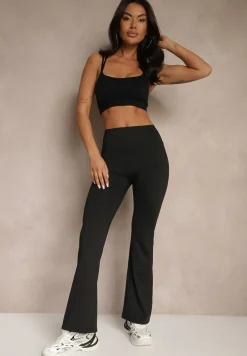 Czarne Spodnie Dzwony Legginsy High Waist Onellin