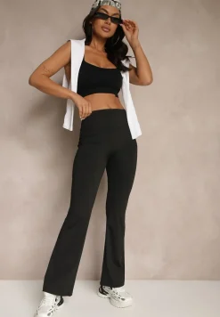 Czarne Spodnie Dzwony Legginsy High Waist Onellin