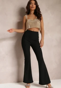 Czarne Spodnie Dzwony z Gumką w Talii Breylina
