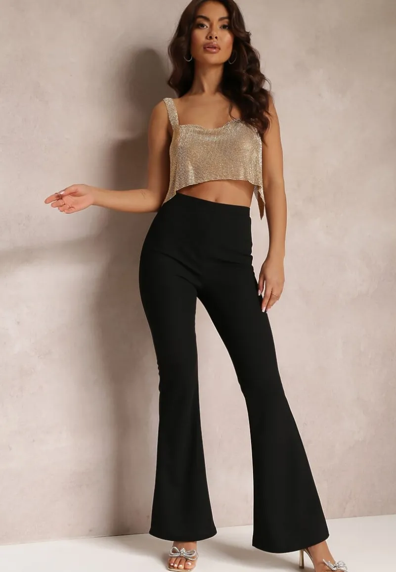 Czarne Spodnie Dzwony z Gumką w Talii Breylina