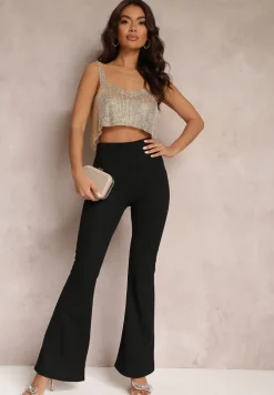 Czarne Spodnie Dzwony z Gumką w Talii Breylina