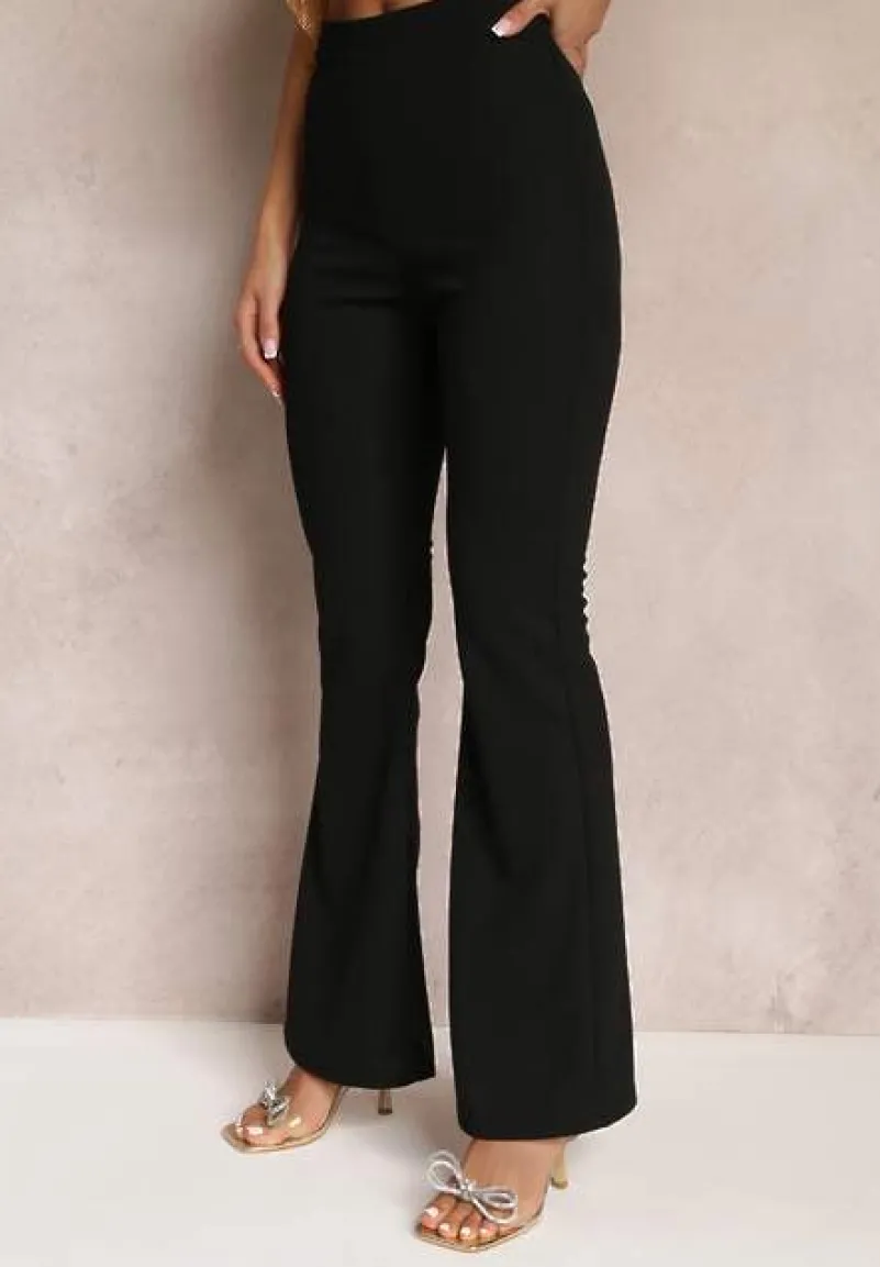 Czarne Spodnie Dzwony z Gumką w Talii Breylina