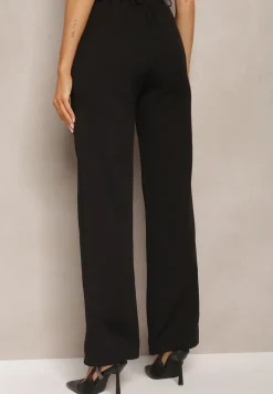 Czarne Spodnie Garniturowe z Lekko Rozszerzanymi Nogawkami Lienta