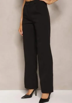 Czarne Spodnie Garniturowe z Lekko Rozszerzanymi Nogawkami Lienta