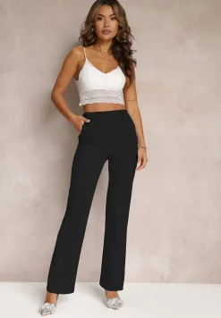 Czarne Spodnie Garniturowe z Wysokim Stanem i Gumką w Pasie Casemea
