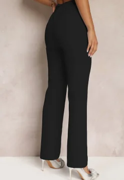 Czarne Spodnie Garniturowe z Wysokim Stanem i Gumką w Pasie Casemea