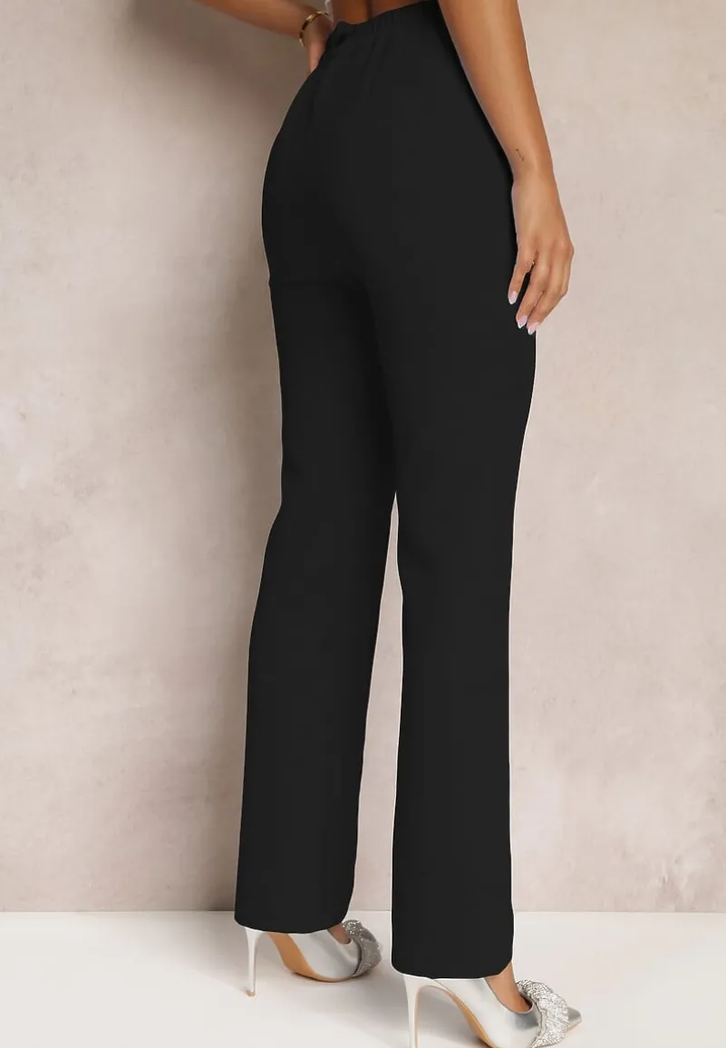 Czarne Spodnie Garniturowe z Wysokim Stanem i Gumką w Pasie Casemea