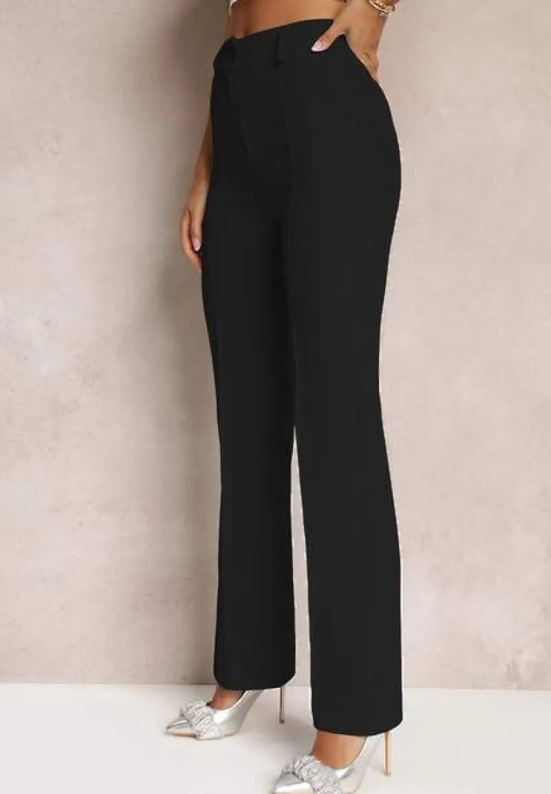 Czarne Spodnie Garniturowe z Wysokim Stanem i Gumką w Pasie Casemea