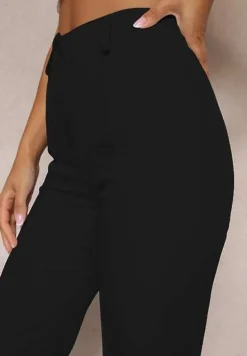 Czarne Spodnie Garniturowe z Wysokim Stanem i Gumką w Pasie Casemea