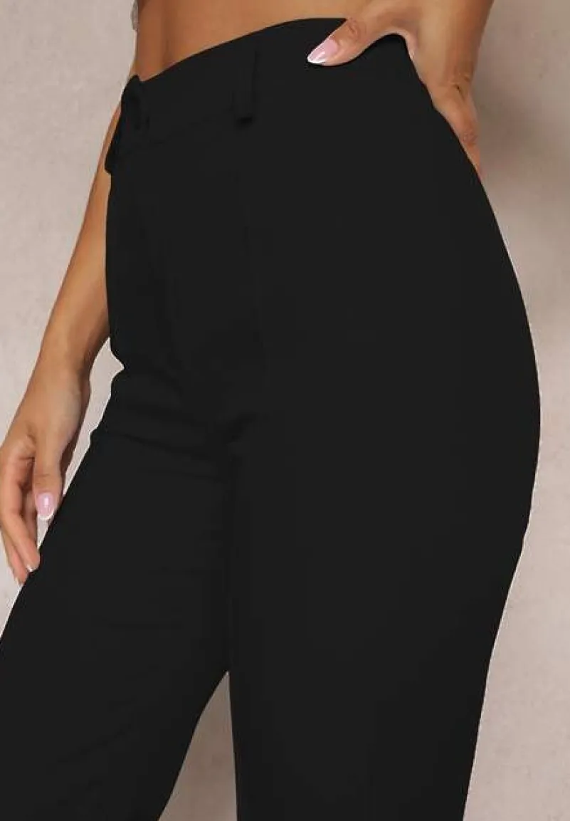 Czarne Spodnie Garniturowe z Wysokim Stanem i Gumką w Pasie Casemea