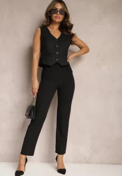 Czarne Spodnie Garniturowe High Waist Zimara
