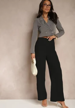 Czarne Spodnie Garniturowe z Wiskozą High Waist o Szerokim Kroju Lisiorena