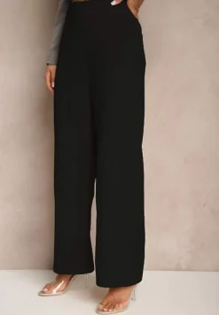 Czarne Spodnie Garniturowe z Wiskozą High Waist o Szerokim Kroju Lisiorena