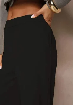 Czarne Spodnie Garniturowe z Wiskozą High Waist o Szerokim Kroju Lisiorena