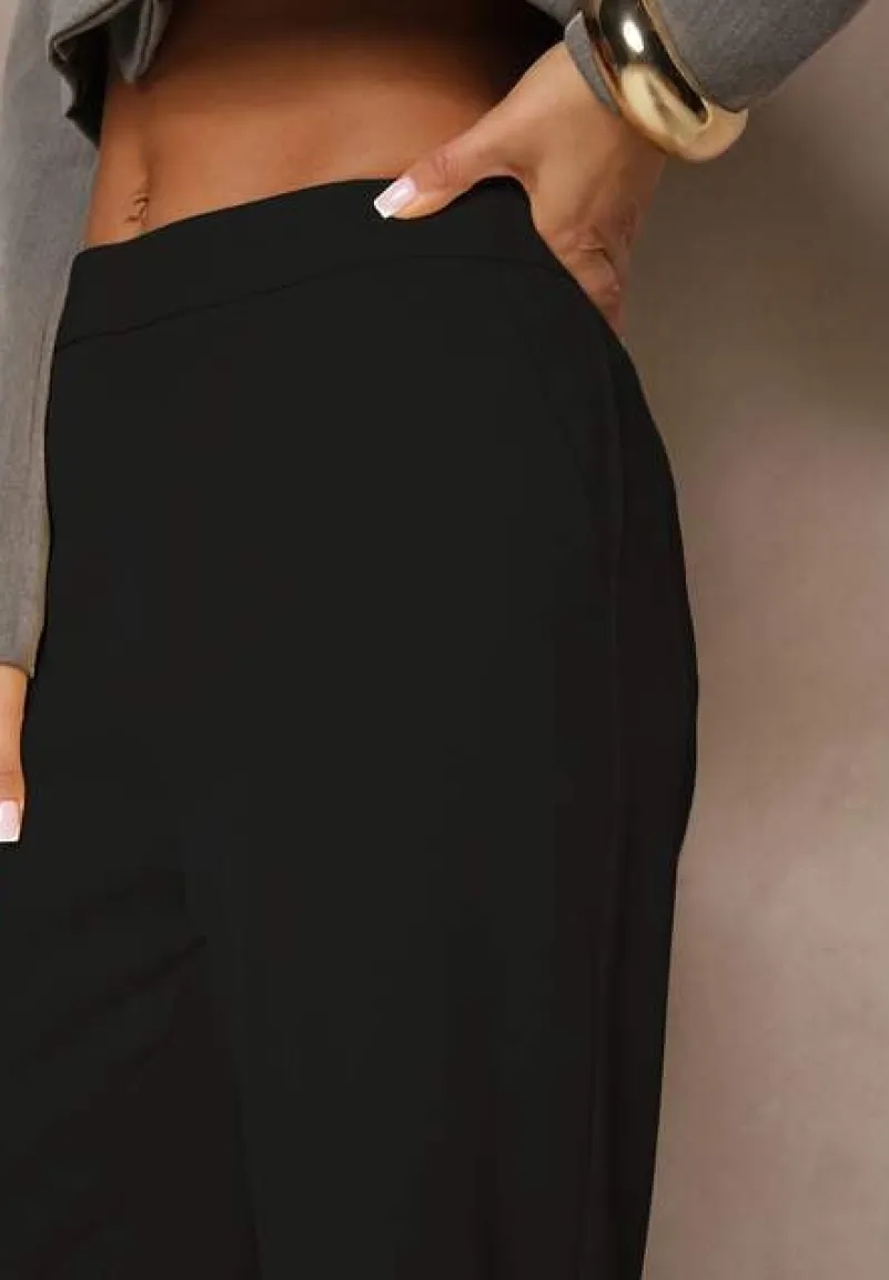Czarne Spodnie Garniturowe z Wiskozą High Waist o Szerokim Kroju Lisiorena