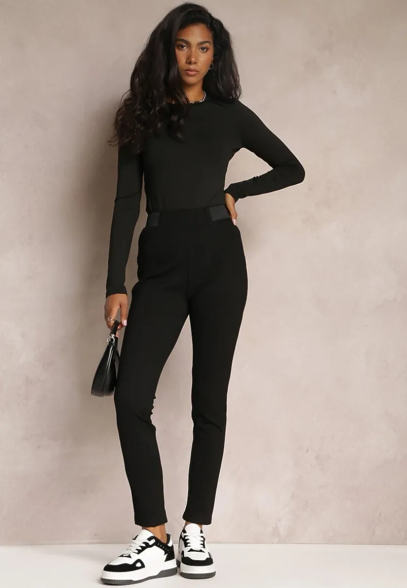 Czarne Spodnie High Waist z Gumką w Pasie Magoda