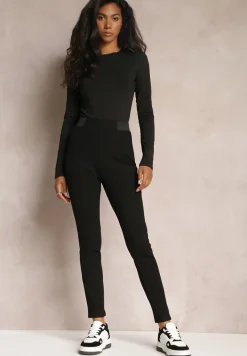 Czarne Spodnie High Waist z Gumką w Pasie Magoda