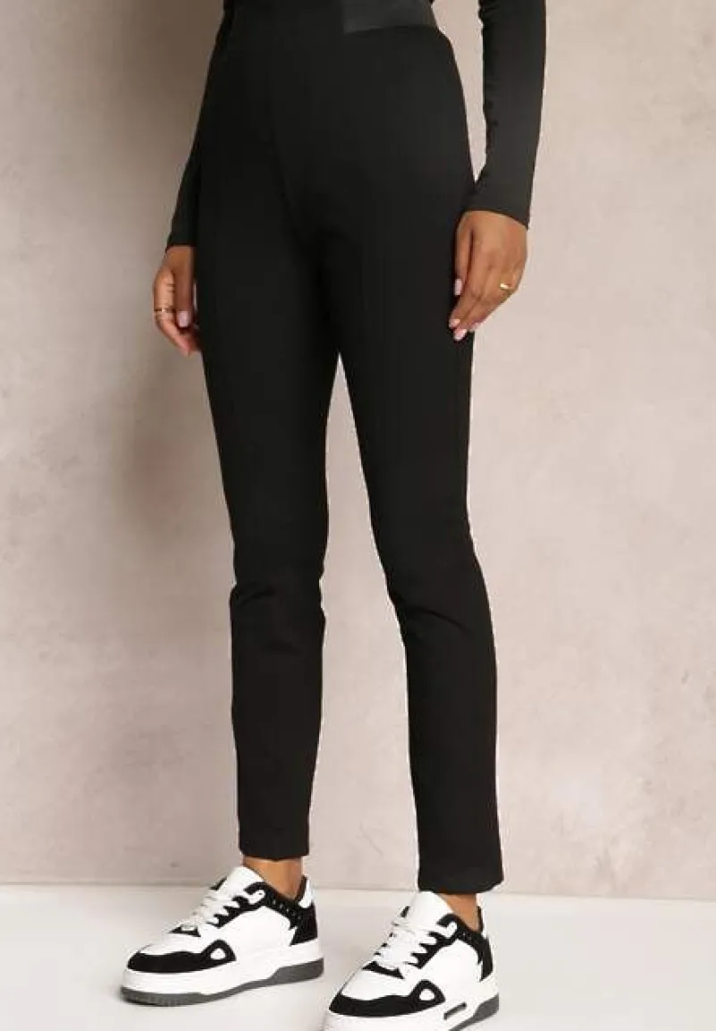 Czarne Spodnie High Waist z Gumką w Pasie Magoda