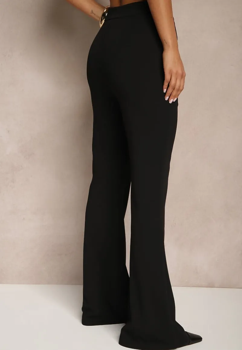 Czarne Spodnie High Waist Dzwony z Wiskozą Blazza
