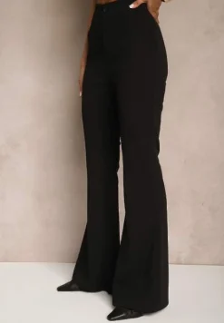 Czarne Spodnie High Waist Dzwony z Wiskozą Blazza
