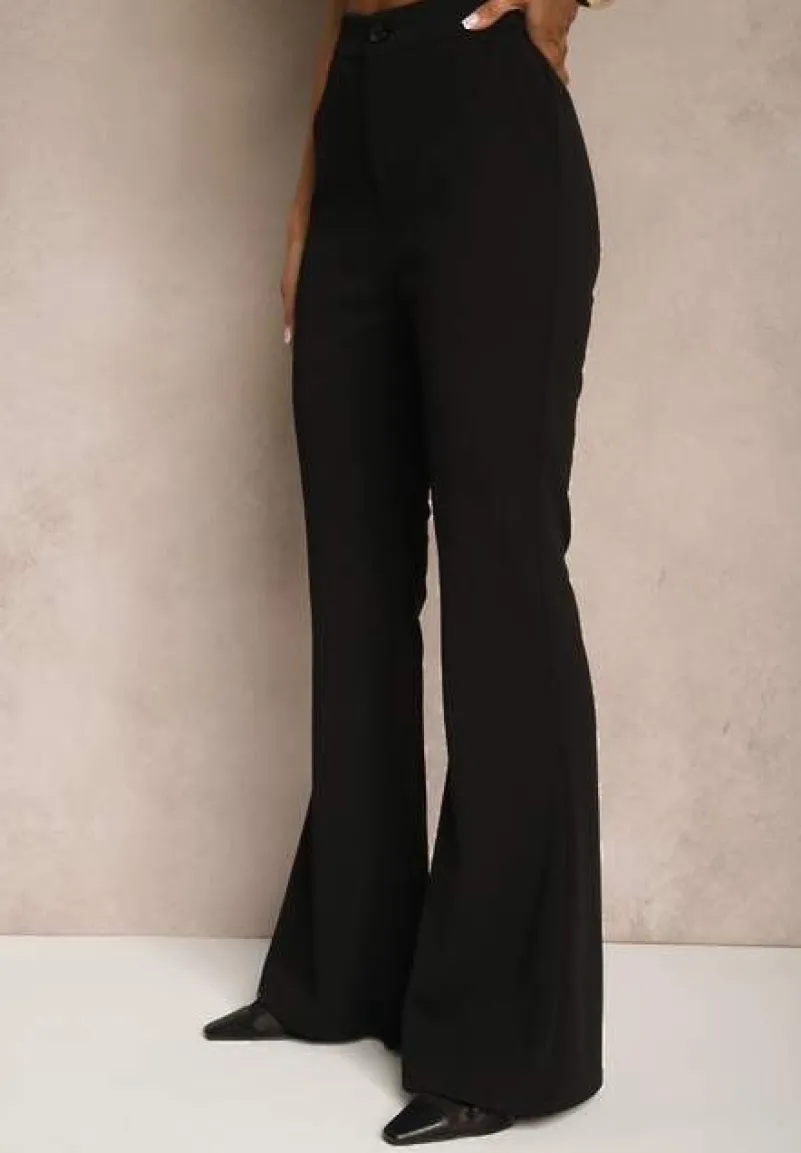 Czarne Spodnie High Waist Dzwony z Wiskozą Blazza