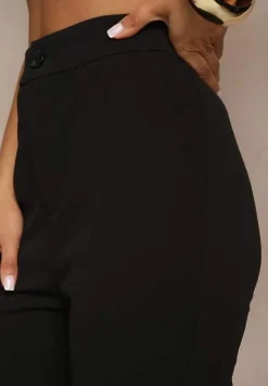 Czarne Spodnie High Waist Dzwony z Wiskozą Blazza