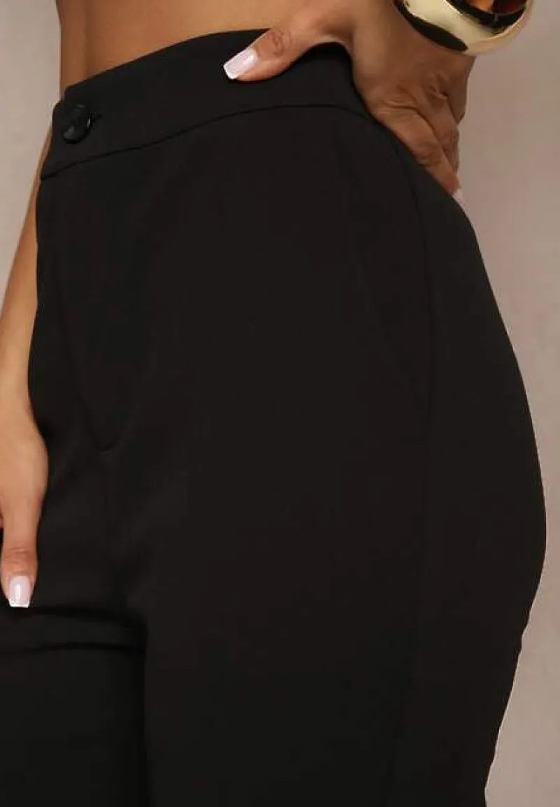 Czarne Spodnie High Waist Dzwony z Wiskozą Blazza