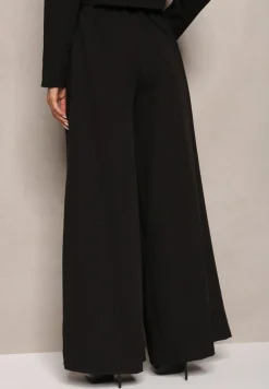 Czarne Spodnie High Waist z Szerokimi Nogawkami i Paskiem Brillara