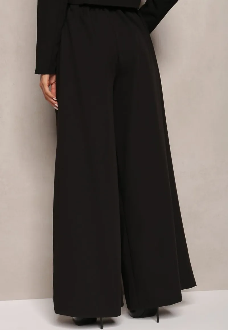 Czarne Spodnie High Waist z Szerokimi Nogawkami i Paskiem Brillara