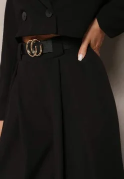 Czarne Spodnie High Waist z Szerokimi Nogawkami i Paskiem Brillara