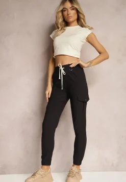 Czarne Spodnie High Waist o Fasonie Bojówek Istredda