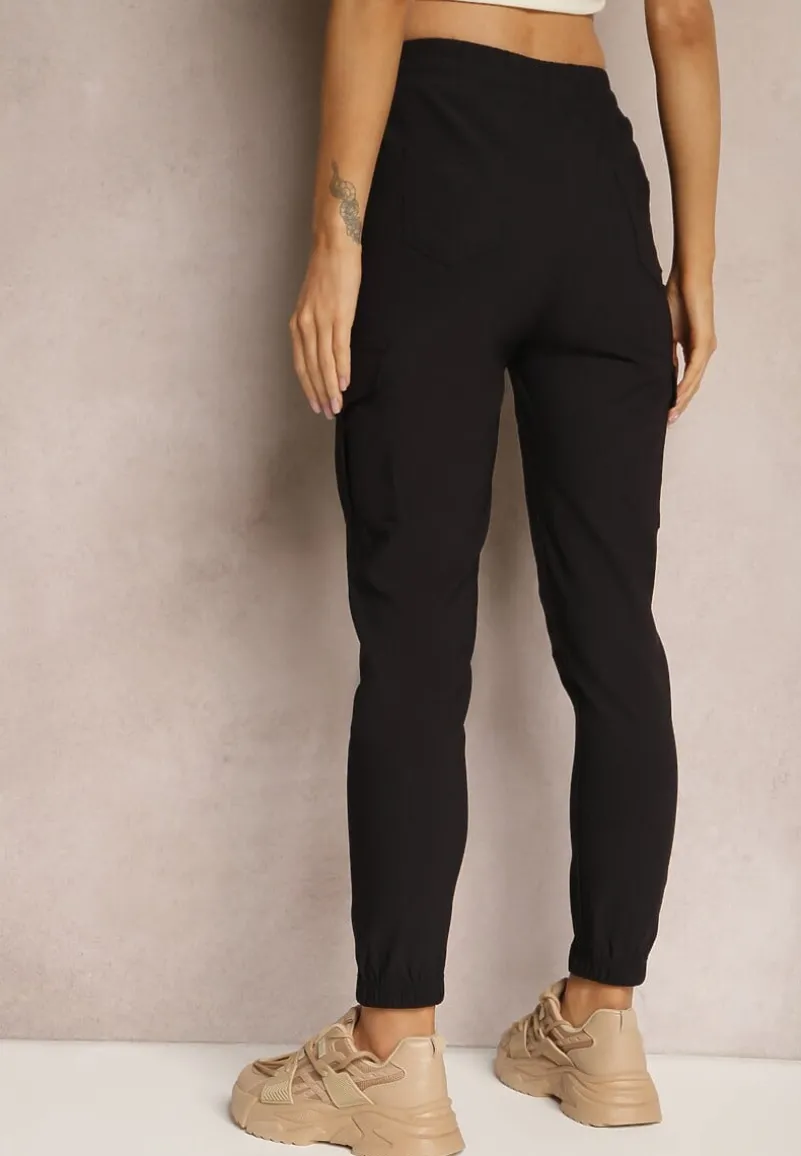 Czarne Spodnie High Waist o Fasonie Bojówek Istredda