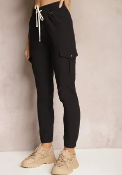 Czarne Spodnie High Waist o Fasonie Bojówek Istredda