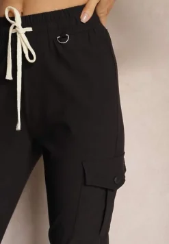 Czarne Spodnie High Waist o Fasonie Bojówek Istredda