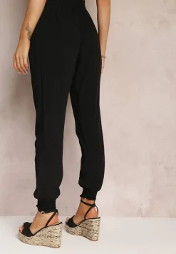Czarne Spodnie Joggery z Gumką w Pasie Canie