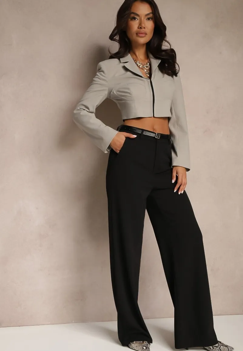 Czarne Spodnie o Garniturowym Fasonie z Wiskozą i Prostymi Nogawkami Senarielia