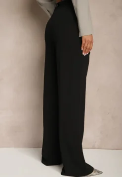 Czarne Spodnie o Garniturowym Fasonie z Wiskozą i Prostymi Nogawkami Senarielia