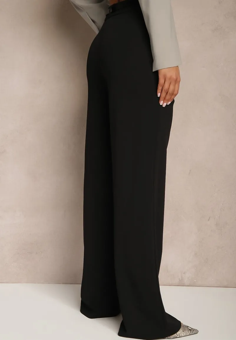 Czarne Spodnie o Garniturowym Fasonie z Wiskozą i Prostymi Nogawkami Senarielia