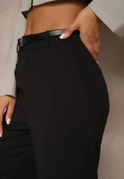 Czarne Spodnie o Garniturowym Fasonie z Wiskozą i Prostymi Nogawkami Senarielia