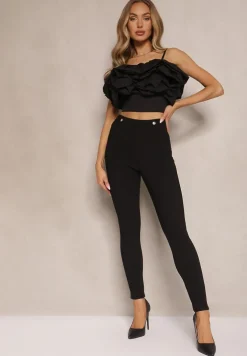 Czarne Spodnie o Klasycznym Fasonie High Waist z Guzikami Tiadira
